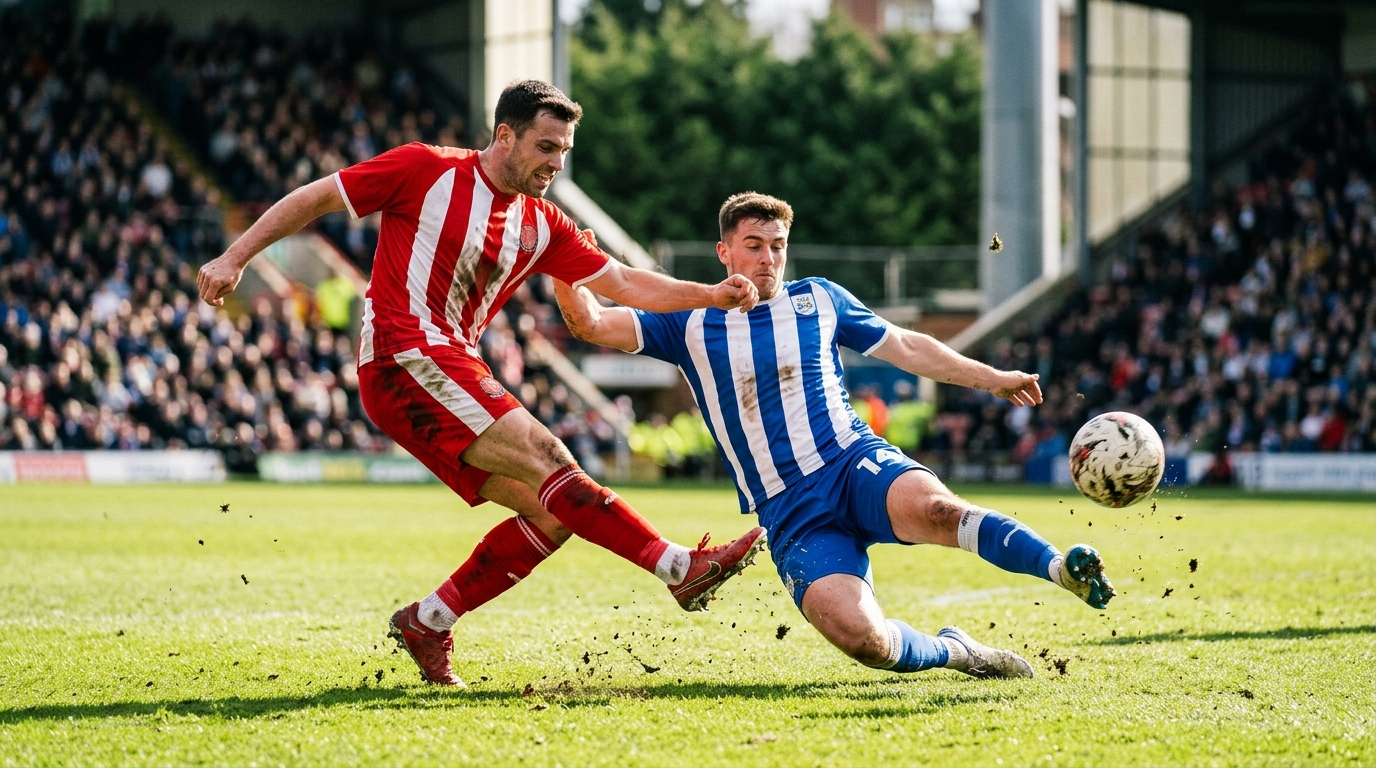 Two generic football players contesting a loose ball in midfield during a Segunda División match