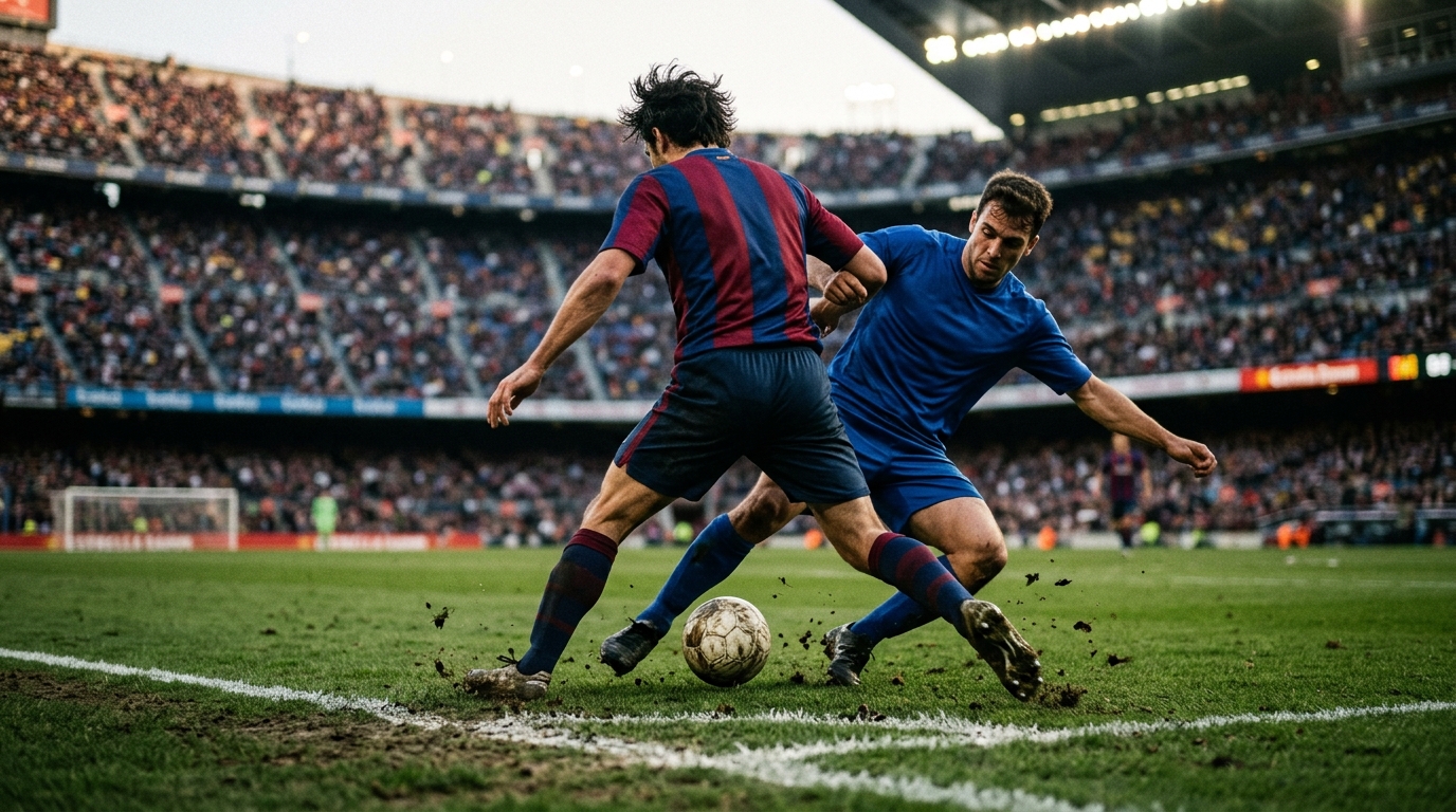 Two anonymous players challenging for the ball near the penalty area during a La Liga match