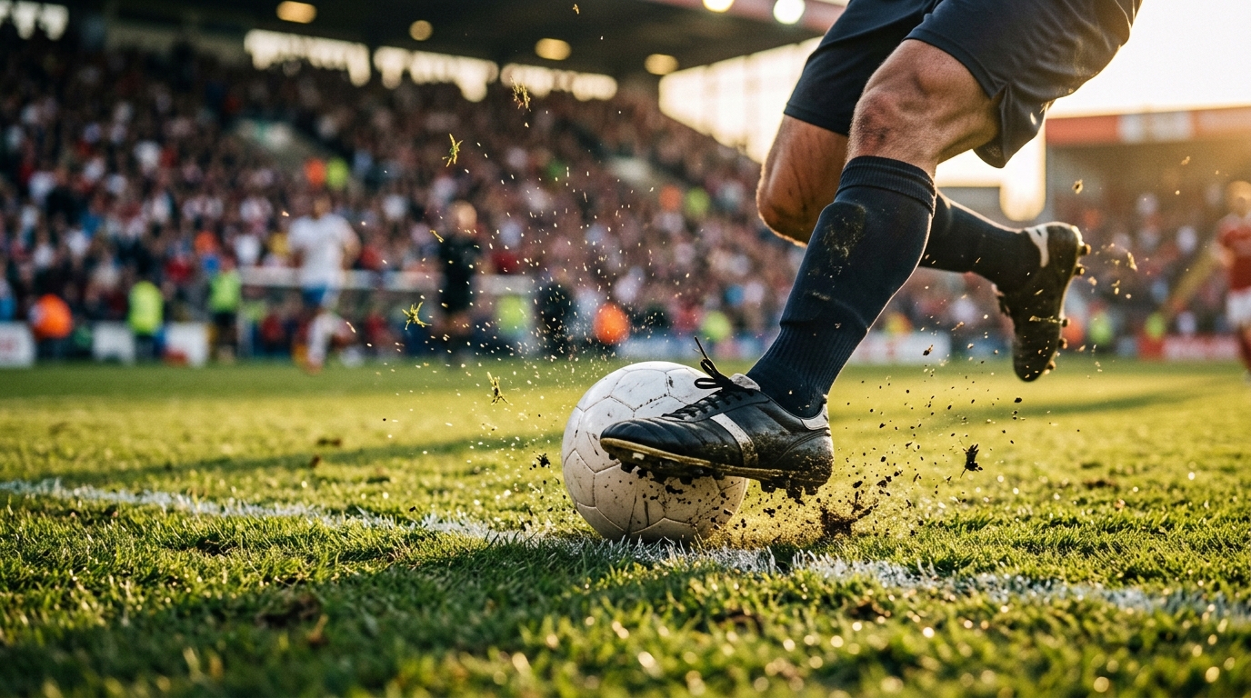 Football boot striking a ball during a Premier League match