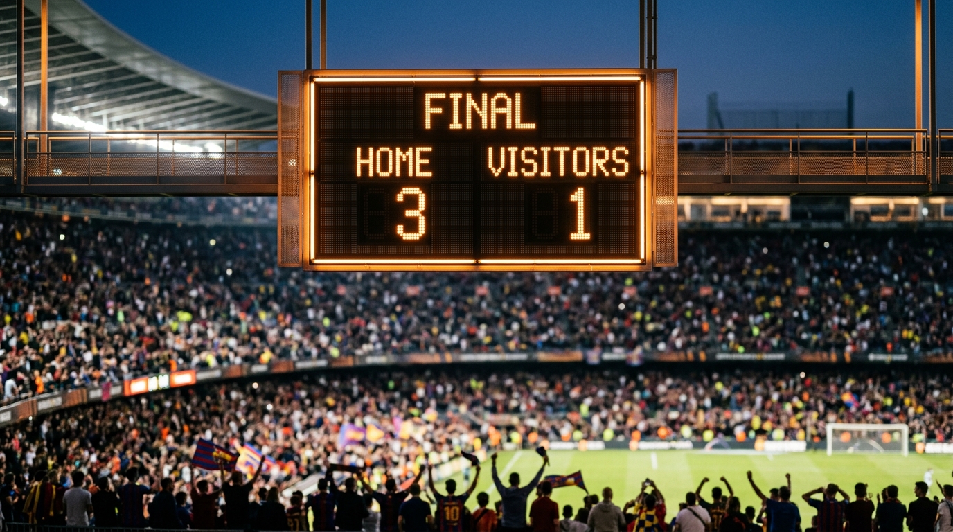 Stadium scoreboard displaying final score